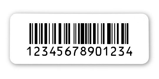 Universaletiketten Material:Folie hochglänzend weiß Größe:40x15mm Kopfzeile:"ohne" Barcode:128C Stellenanzahl:14-stellig Ausführung:4 Etiketten pro Nummer Menge:100