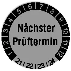 Produktbild:Datum Prüfetikett Material:Folie silber Größe:Ø 20mm Nächste Prüfung:2021 Barcode:ohne Stellenanzahl:ohne Ausführung:1 Etikett pro Nummer Etiketten je Rolle:300