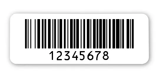 Archivierungsetiketten Material:Polyethylen-Folie hochglänzend weiß Größe:40x15mm Kopfzeile:"ohne" Barcode:128B Stellenanzahl:8-stellig Menge:1000