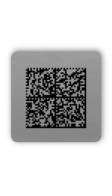 Produktbild:Universaletiketten Material:Folie silber Größe:26x26mm Kopfzeile:"ohne" Barcode:DataMatrix Stellenanzahl:Webadresse Sonderetikett:Ohne Klartext Etiketten je Rolle:1000