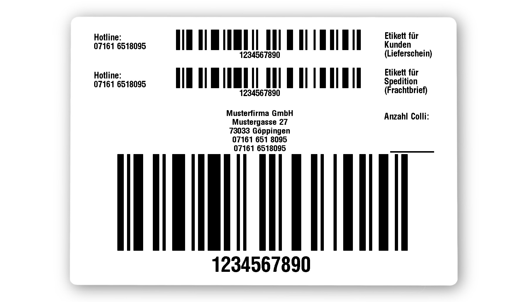 HU Etiketten Material:Papier Größe:103x74mm Kopfzeile:"Ihr Wunschtext" Barcode:128C Stellenanzahl:10-stellig Menge:300