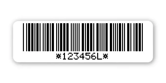 Archivierungsetiketten Material:ThermoTop Größe:50x15mm Kopfzeile:"ohne" Barcode:Code 39 mit Prüfziffer Stellenanzahl:7-stellig Sonderetikett:Postfix 1 Menge:1000