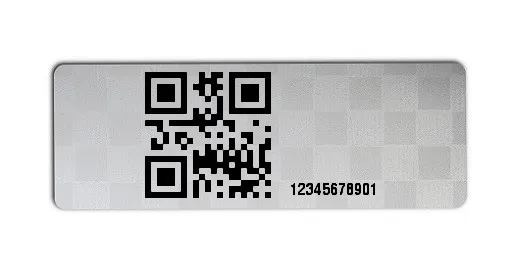 Universaletiketten Material:Siegeletikett Größe:36x13mm Kopfzeile:"ohne" Barcode:QR Stellenanzahl:11-stellig Ausführung:4 Etiketten pro Nummer Etiketten je Rolle:100