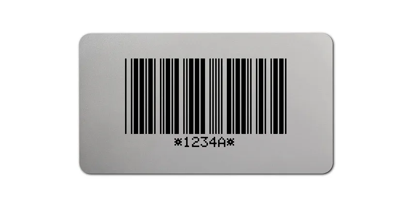 Universaletiketten Material:Polyester-Folie Silberoptik matt Größe:45x25mm Kopfzeile:"ohne" Barcode:Code 39 mit Prüfziffer Stellenanzahl:5-stellig Ausführung:1 Etikette pro Nummer Menge:1000