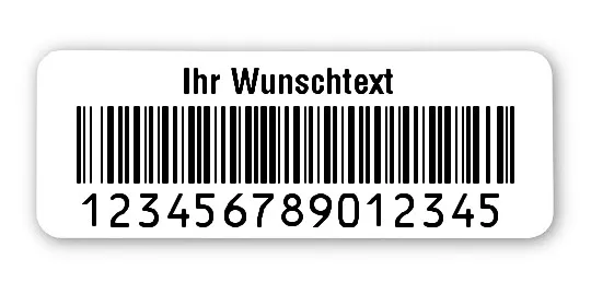 Textiletiketten Material:Patch Größe:40x15mm Kopfzeile:"Ihr Wunschtext" Barcode:128B Stellenanzahl:15-stellig Ausführung:1 Etikette pro Nummer Menge:500