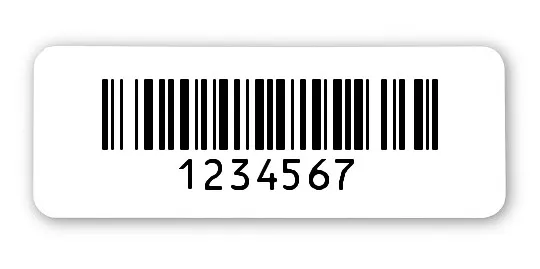 Universaletiketten Material:Thermopapier Größe:40x15mm Kopfzeile:"ohne" Barcode:128B Stellenanzahl:7-stellig Ausführung:4 Etiketten pro Nummer Menge:1000