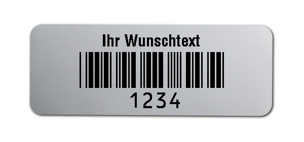 1000x Prüfetiketten Folie silber, 40x15mm, 4-stellig ff, Ihr Wunschtext, 1 Etikett pro Nummer