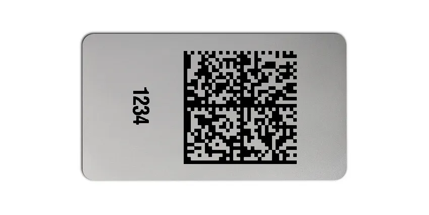 Universaletiketten Material:Polyester-Folie Silberoptik matt Größe:45x25mm Kopfzeile:"ohne" Barcode:DataMatrix Stellenanzahl:4-stellig Ausführung:1 Etikette pro Nummer Menge:500