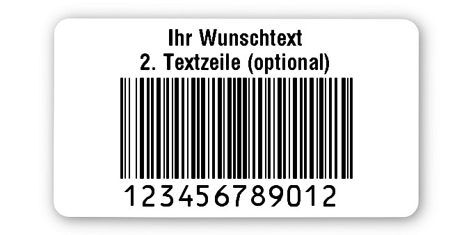 500x Prüfetiketten Folie weiß, 45x25mm, 128B 12-stellig ff, Ihr Wunschtext, 1 Etikett pro Nummer