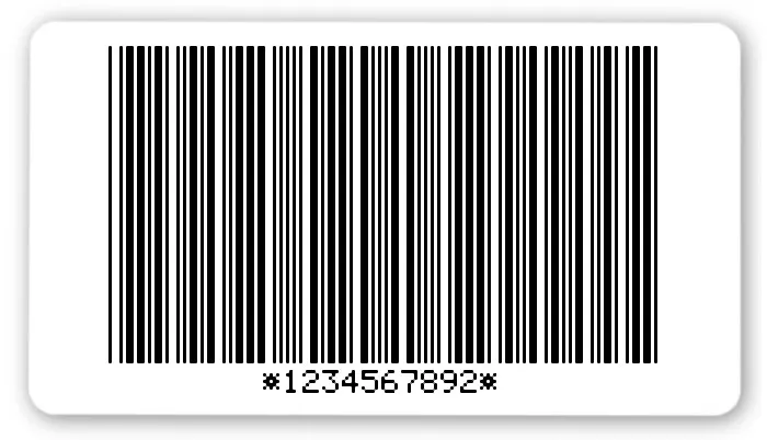 Archivierungsetiketten Material:Polyethylen-Folie hochglänzend weiß Größe:54x30mm Kopfzeile:"ohne" Barcode:Code 39 mit Prüfziffer Stellenanzahl:10-stellig Ausführung:1 Etikette pro Nummer Menge:1000