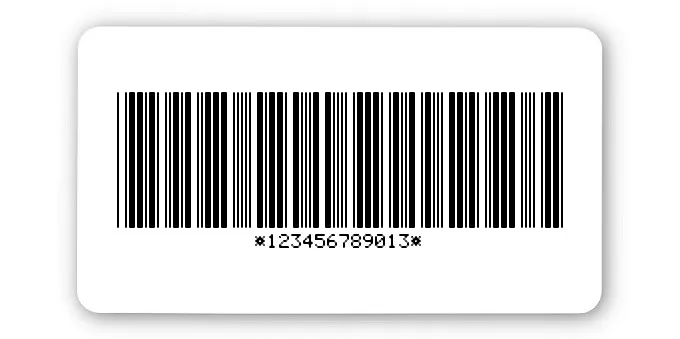 Universaletiketten Material:Thermopapier Größe:45x25mm Kopfzeile:"ohne" Barcode:Code 39 mit Prüfziffer Stellenanzahl:12-stellig Ausführung:2 Etiketten pro Nummer Menge:100