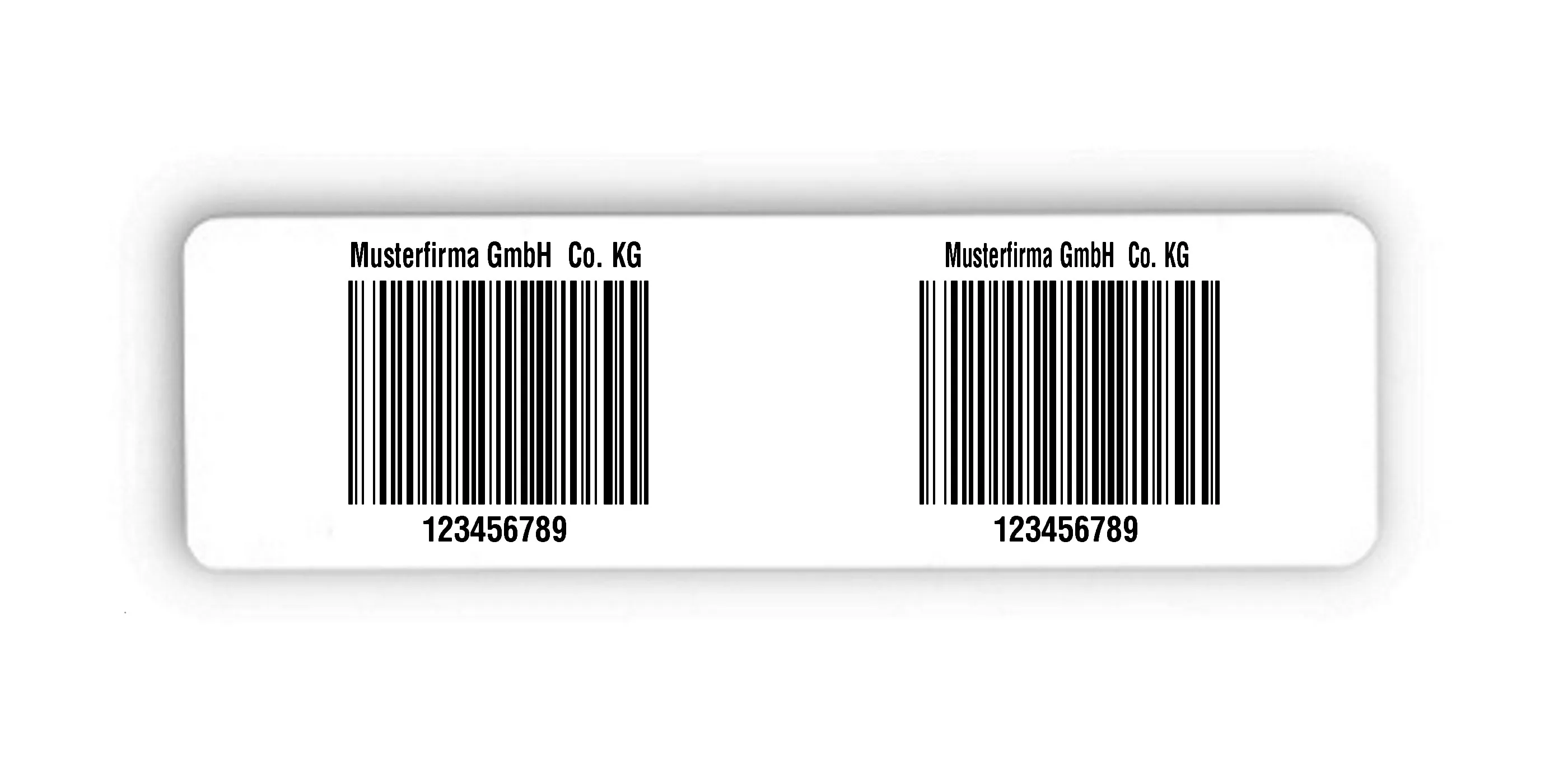 Palettenetiketten Material:Polyethylen-Folie hochglänzend weiß Größe:150x50mm Kopfzeile:"Ihr Wunschtext" Barcode:128B Stellenanzahl:9-stellig Menge:300