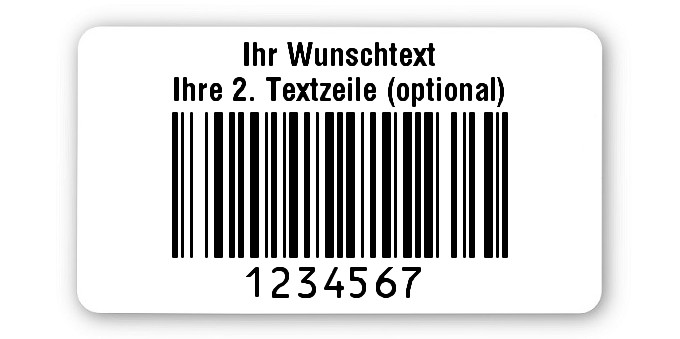 100x Etiketten Folie weiß, 45x25mm, 128B 7-stellig ff, Ihr Wunschtext, 1 Etikett pro Nummer