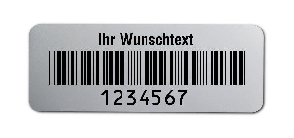 1000x Prüfetiketten Folie silber, 40x15mm, 7-stellig ff, Ihr Wunschtext, 1 Etikett pro Nummer