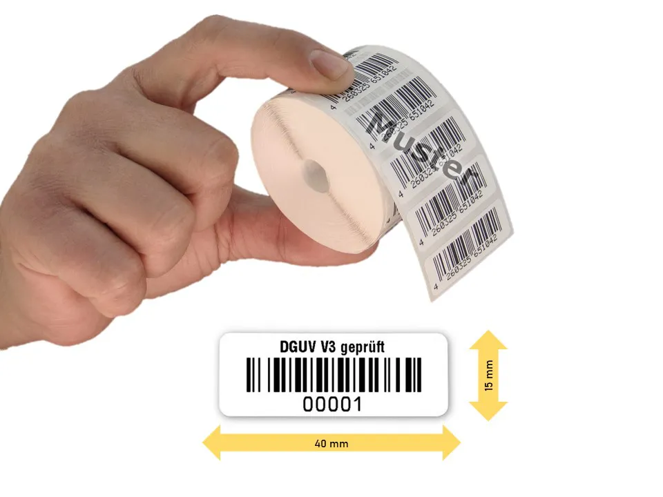 Produktbild: Prüfetiketten, 40x15mm "DGUV V3 geprüft", 1000 Stück, Nummernkreis 00001 - 01000