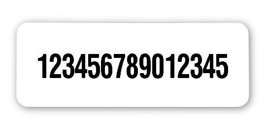 Universaletiketten Material:Folie weiß Größe:40x15mm Kopfzeile:"ohne" Barcode:ohne Stellenanzahl:15-stellig Ausführung:4 Etiketten pro Nummer Etiketten je Rolle:500