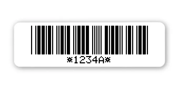Archivierungsetiketten Material:Polyethylen-Folie hochglänzend weiß Größe:50x15mm Kopfzeile:"ohne" Barcode:Code 39 mit Prüfziffer Stellenanzahl:5-stellig Menge:1000