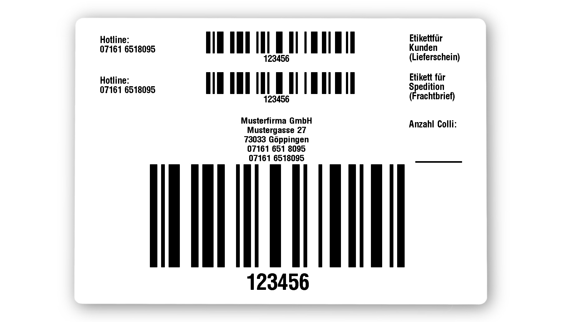 HU Etiketten Material:Papier Größe:103x74mm Kopfzeile:"Ihr Wunschtext" Barcode:128C Stellenanzahl:6-stellig Menge:300