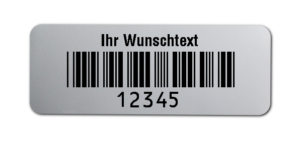 500x Prüfetiketten Folie silber, 40x15mm, 5-stellig ff, Ihr Wunschtext, 1 Etikett pro Nummer
