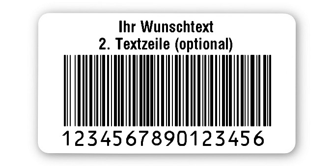 500x Prüfetiketten Folie weiß, 45x25mm, 128B 16-stellig ff, Ihr Wunschtext, 1 Etikett pro Nummer