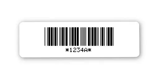 Archivierungsetiketten Material:Polyethylen-Folie hochglänzend weiß Größe:31x9mm Kopfzeile:"ohne" Barcode:Code 39 mit Prüfziffer Stellenanzahl:5-stellig Ausführung:1 Etikette pro Nummer Menge:1000