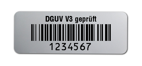 1000x Prüfetiketten Folie silber, 40x15mm, 128B 7-stellig ff, DGUV V3 geprüft, 1 Etikett pro Nummer