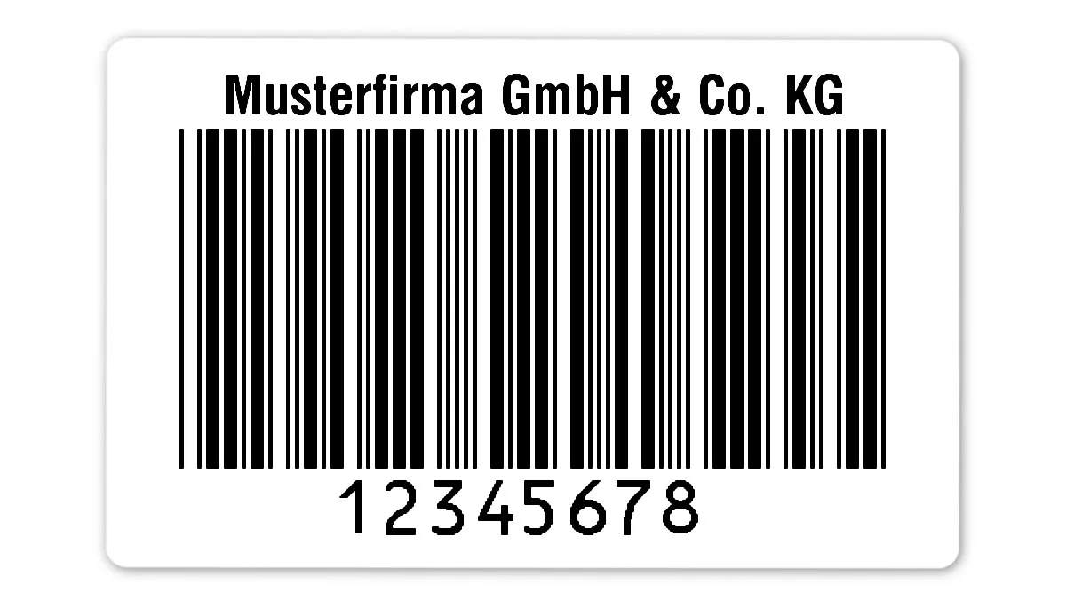 Palettenetiketten Material:Folie weiß Größe:80x50mm Kopfzeile:"Ihr Wunschtext" Barcode:Code 39 ohne Prüfziffer Stellenanzahl:8-stellig Ausführung:1 Etikett pro Nummer Etiketten je Rolle:300