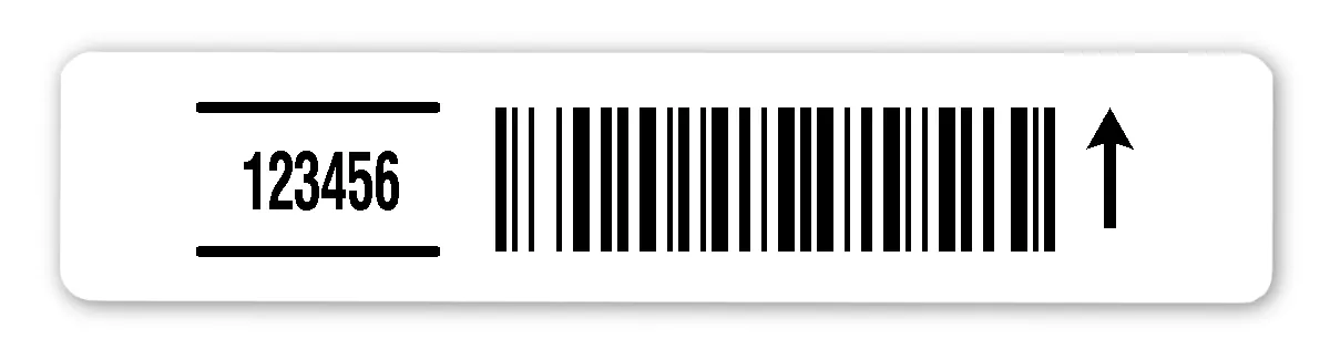 Regaletiketten Material:Polyethylen-Folie weiß matt opak Größe:77x16mm Vorgabeliste:Mit Vorgabeliste Barcode:128B Stellenanzahl:beliebig Menge:100