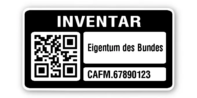 Sonderetiketten Material:Polyethylen-Folie hochglänzend weiß Größe:45x25mm Kopfzeile:"Ihr Wunschtext" Barcode:QR Stellenanzahl:13-stellig Ausführung:2 Etiketten pro Nummer Menge:1000