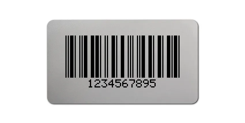 Universaletiketten Material:Folie silber matt Größe:45x25mm Kopfzeile:"ohne" Barcode:2a5 mit Prüfziffer Stellenanzahl:10-stellig Ausführung:4 Etiketten pro Nummer Menge:100