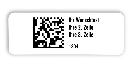 Universaletiketten Material:ThermoTop Größe:40x15mm Kopfzeile:"Ihr Wunschtext" Barcode:DataMatrix Stellenanzahl:4-stellig Ausführung:1 Etikette pro Nummer Menge:1000