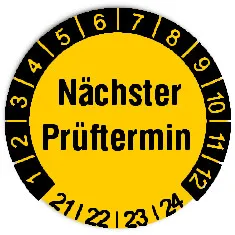 Produktbild:Datum Prüfetikett Material:Folie gelb Größe:Ø 20mm Nächste Prüfung:2021 Barcode:ohne Stellenanzahl:ohne Ausführung:1 Etikett pro Nummer Etiketten je Rolle:300