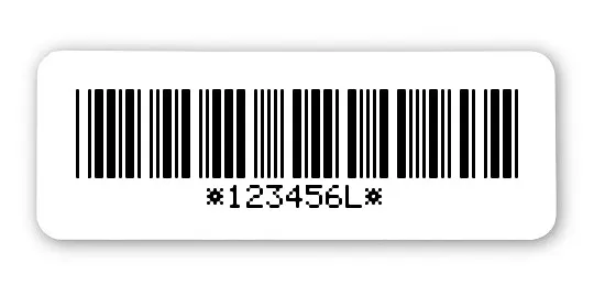Universaletiketten Material:Patch Größe:40x15mm Kopfzeile:"ohne" Barcode:Code 39 mit Prüfziffer Stellenanzahl:7-stellig Ausführung:1 Etikette pro Nummer Menge:1000