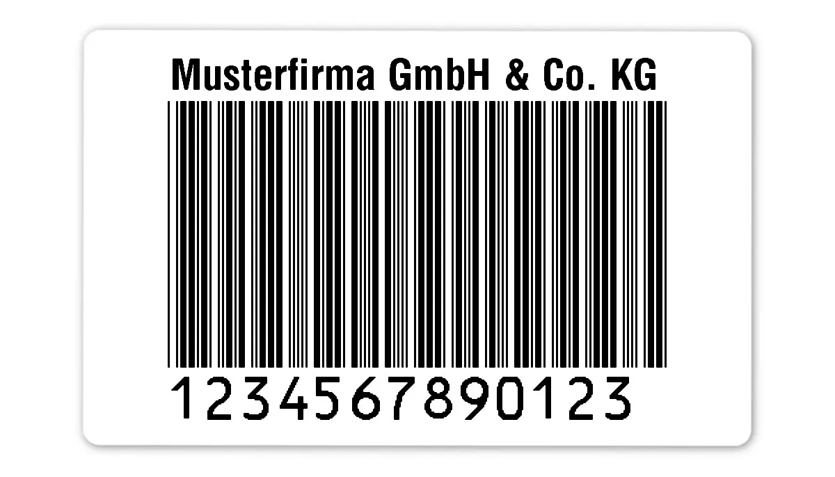 Palettenetiketten Material:Folie weiß Größe:80x50mm Kopfzeile:"Ihr Wunschtext" Barcode:Code 39 ohne Prüfziffer Stellenanzahl:13-stellig Ausführung:1 Etikett pro Nummer Etiketten je Rolle:300