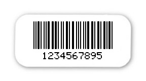 Universaletiketten Material:Folie weiß Größe:18x8mm Kopfzeile:"ohne" Barcode:2a5 mit Prüfziffer Stellenanzahl:10-stellig Ausführung:1 Etikett pro Nummer Etiketten je Rolle:100