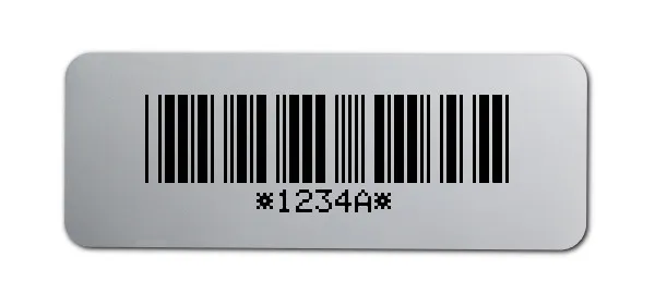 Universaletiketten Material:Polyester-Folie Silberoptik matt Größe:40x15mm Kopfzeile:"ohne" Barcode:Code 39 mit Prüfziffer Stellenanzahl:5-stellig Ausführung:1 Etikette pro Nummer Menge:1000