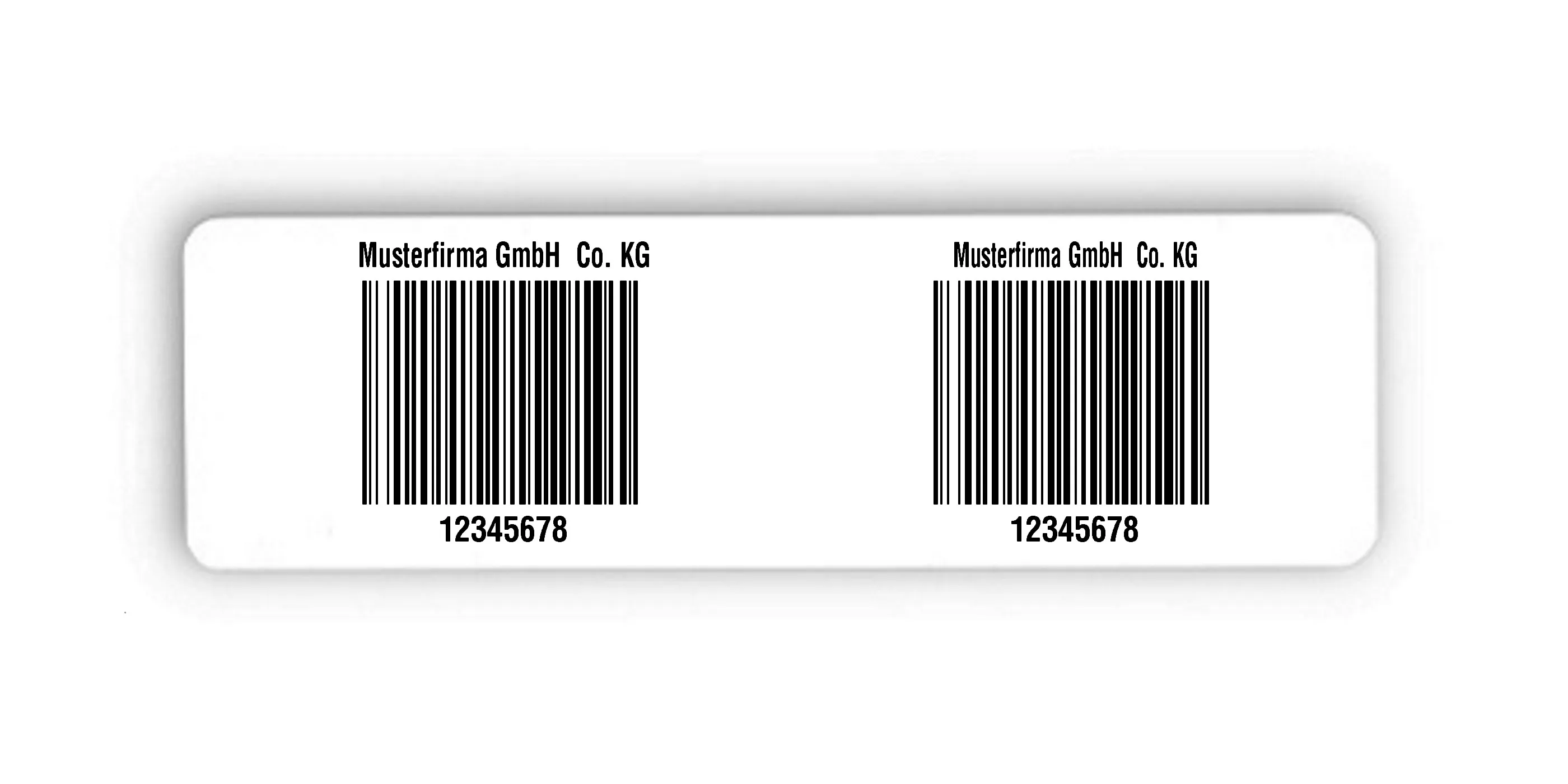 Palettenetiketten Material:Polyethylen-Folie hochglänzend weiß Größe:150x50mm Kopfzeile:"Ihr Wunschtext" Barcode:128B Stellenanzahl:8-stellig Menge:300