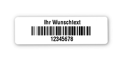 100x Etiketten Folie weiß, 31x9mm, 128B 8-stellig ff, Ihr Wunschtext, 1 Etikett pro Nummer