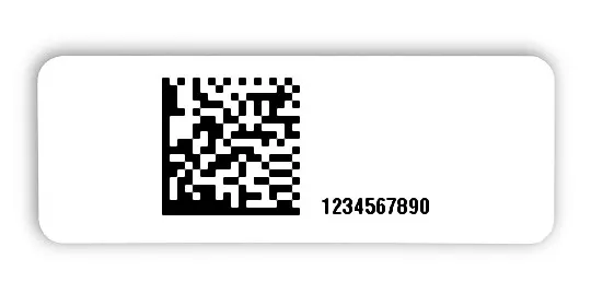 Universaletiketten Material:Patch Größe:40x15mm Kopfzeile:"ohne" Barcode:DataMatrix Stellenanzahl:10-stellig Ausführung:1 Etikette pro Nummer Menge:500