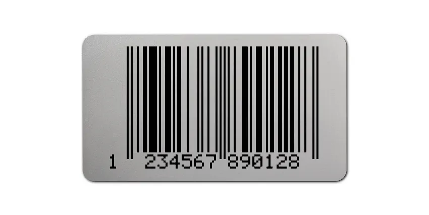 EAN Etiketten Material:Polyester-Folie Silberoptik matt Größe:45x25mm Kopfzeile:"ohne" Barcode:EAN 13 Stellenanzahl:13-stellig Menge:100