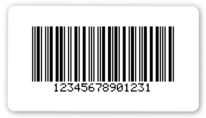 Universaletiketten Material:Folie hochglänzend weiß Größe:54x30mm Kopfzeile:"ohne" Barcode:2a5 mit Prüfziffer Stellenanzahl:14-stellig Ausführung:3 Etiketten pro Nummer Menge:300