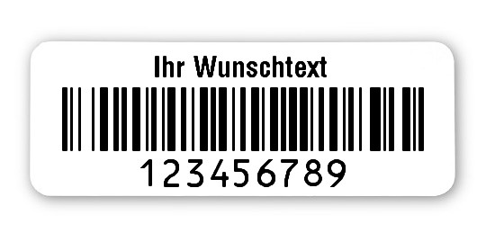 500x Prüfetiketten Folie weiß, 40x15mm, 128B 9-stellig ff, Ihr Wunschtext, 1 Etikett pro Nummer