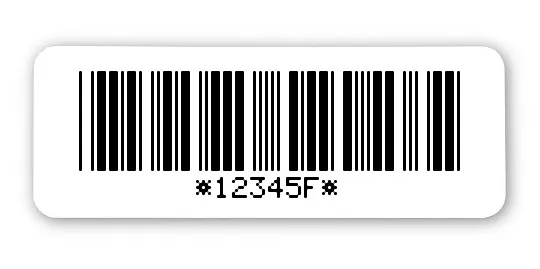 Archivierungsetiketten Material:Polyethylen-Folie hochglänzend weiß Größe:40x15mm Kopfzeile:"ohne" Barcode:Code 39 mit Prüfziffer Stellenanzahl:6-stellig Sonderetikett:Postfix 1 Menge:1000