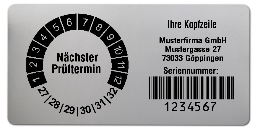 1000x set992-Folie silber, 68x34mm, 7-stellig ff, Ihr Wunschtext, 1 Etikett pro Nummer
