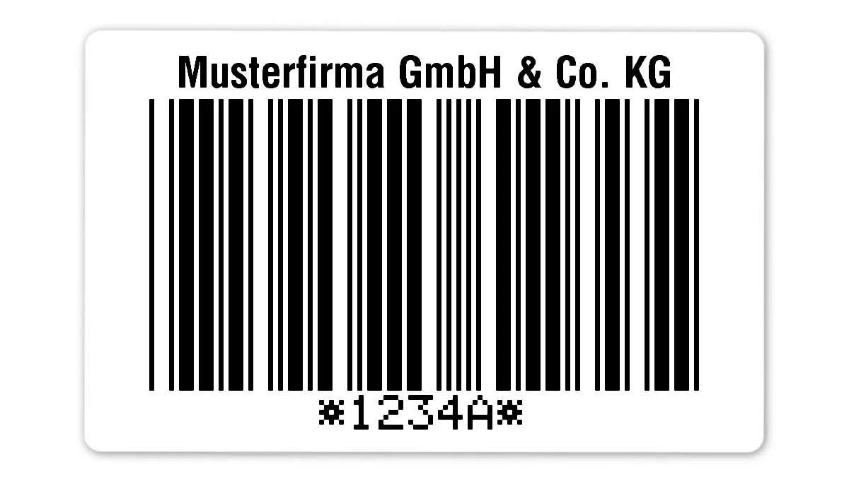 Palettenetiketten Material:Folie weiß Größe:80x50mm Kopfzeile:"Ihr Wunschtext" Barcode:Code 39 mit Prüfziffer Stellenanzahl:5-stellig Ausführung:1 Etikett pro Nummer Etiketten je Rolle:300