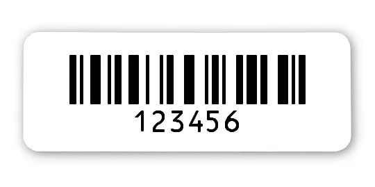 Produktbild:Universaletiketten Material:Folie weiß Größe:40x15mm Kopfzeile:"ohne" Barcode:128C Stellenanzahl:6-stellig Ausführung:1 Etikett pro Nummer Etiketten je Rolle:500