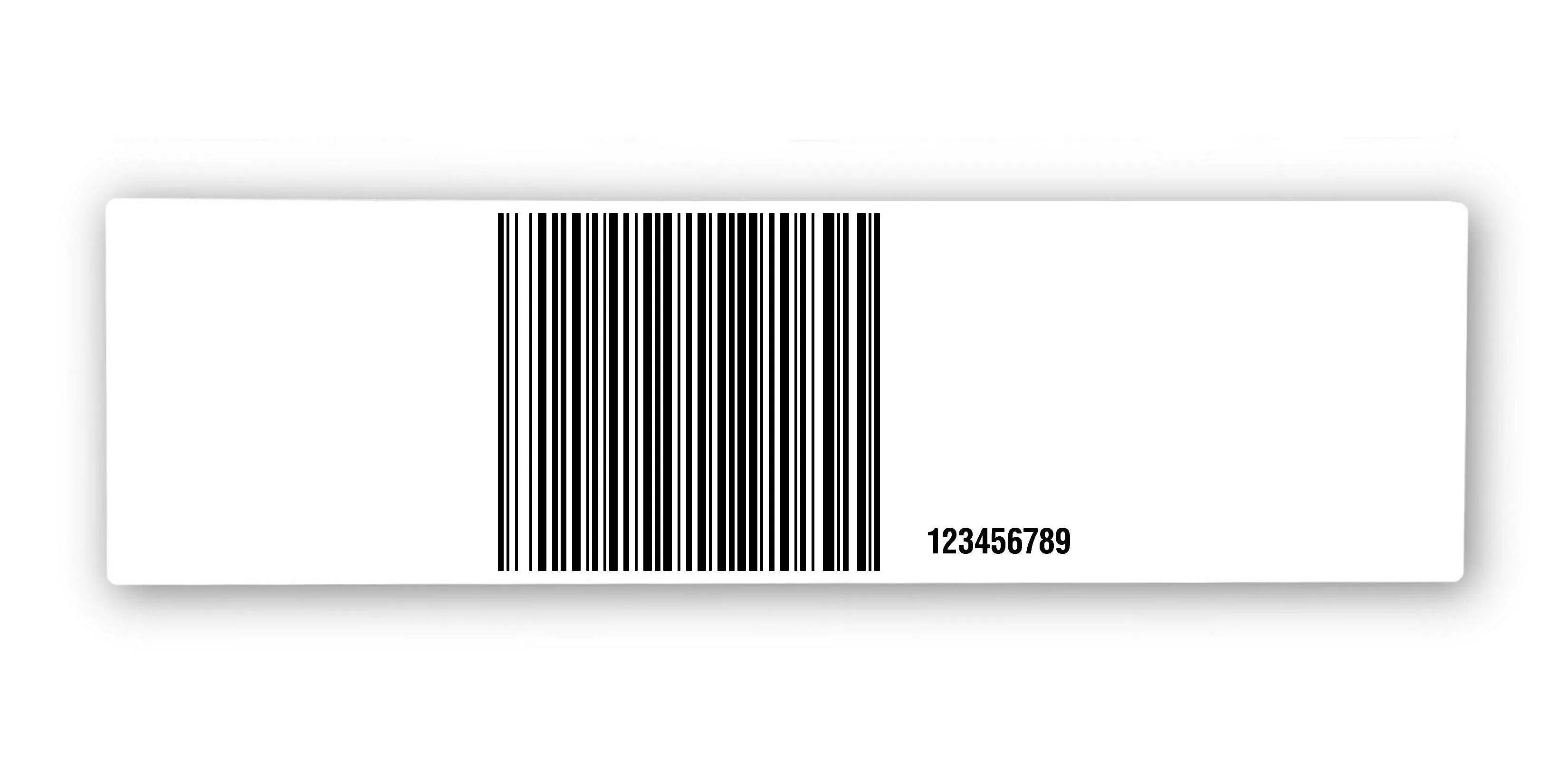 Universaletiketten Material:Polyethylen-Folie weiß matt opak Größe:250x70mm Kopfzeile:"ohne" Barcode:128B Stellenanzahl:9-stellig Ausführung:1 Etikette pro Nummer Menge:500
