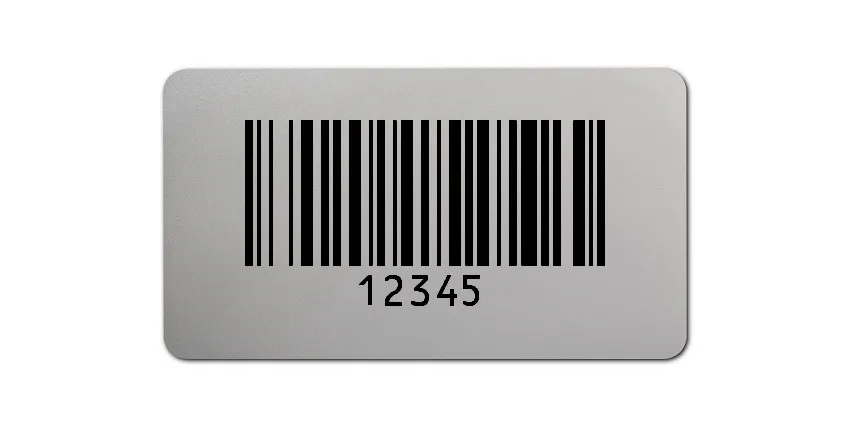 Universaletiketten Material:Folie silber matt Größe:45x25mm Kopfzeile:"ohne" Barcode:128B Stellenanzahl:5-stellig Ausführung:3 Etiketten pro Nummer Menge:300