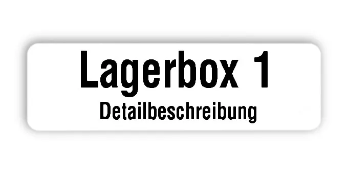 Lagerboxen Etiketten Material:Polyethylen-Folie hochglänzend weiß Größe:50x15mm Vorgabeliste:Mit Vorgabeliste Schriftart:Classic Stellenanzahl:ohne Menge:100