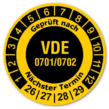 Produktbild: Prüfplaketten VDE 0701/0702 invers - Durchmesser: 30mm